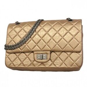 Chanel Shoulder Bag 2.55 Matelassé Double Flap Chain Leather Bronze Women's